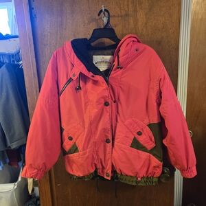 Obermeyer Neon Red Olive Ski Jacket Vintage